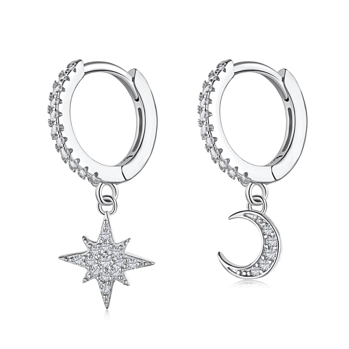 [Shinejoy Jewelry]Star and Moon Asymmetric Earrings