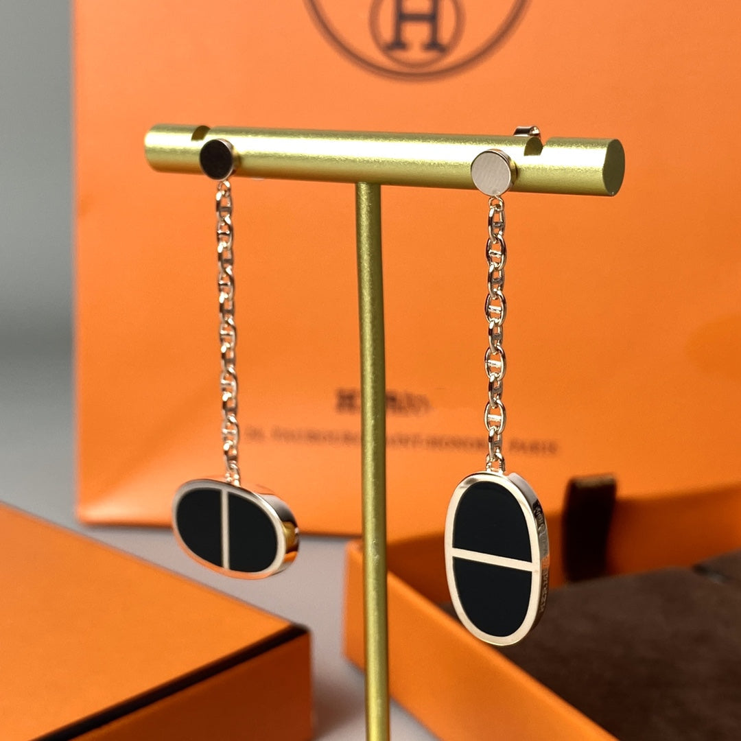 [Shinejoy]CHAINE VERSO BLACK CERAMIC EARRINGS