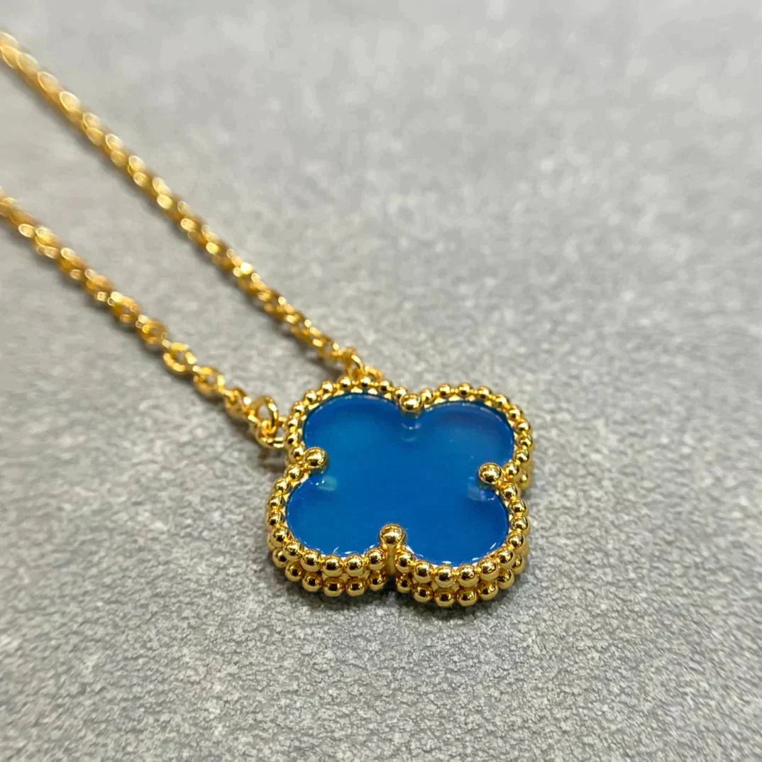 [Shinejoy]CLOVER 15MM BLUE AGATE NECKLACE