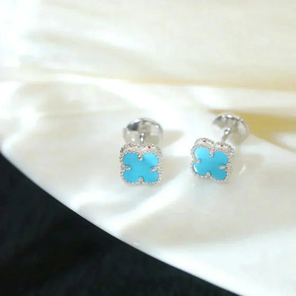 [Shinejoy]CLOVER MINI 9.5MM ONYX STUD EARRINGS SILVER