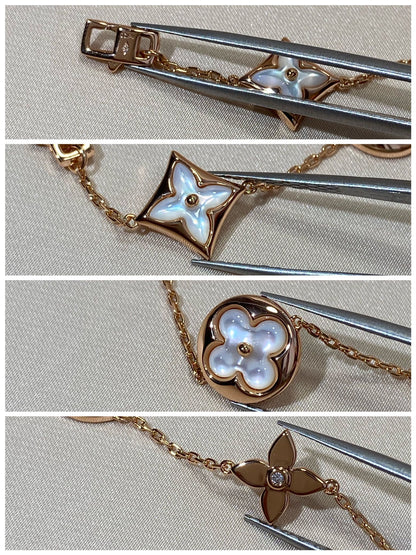[Shinejoy]STAR AND SUN 5 MOTIF MOP PINK GOLD BRACELET