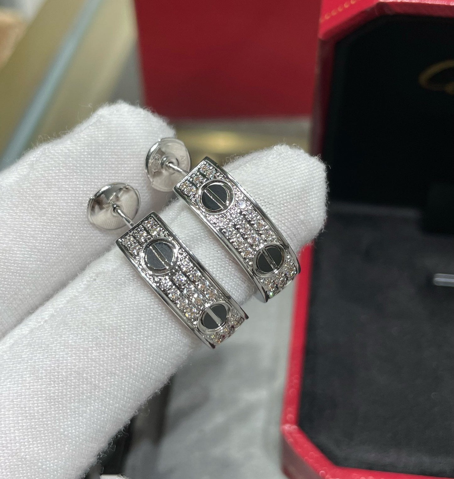 [Shinejoy]LOVE CERAMIC DIAMOND PAVED SILVER EARRINGS