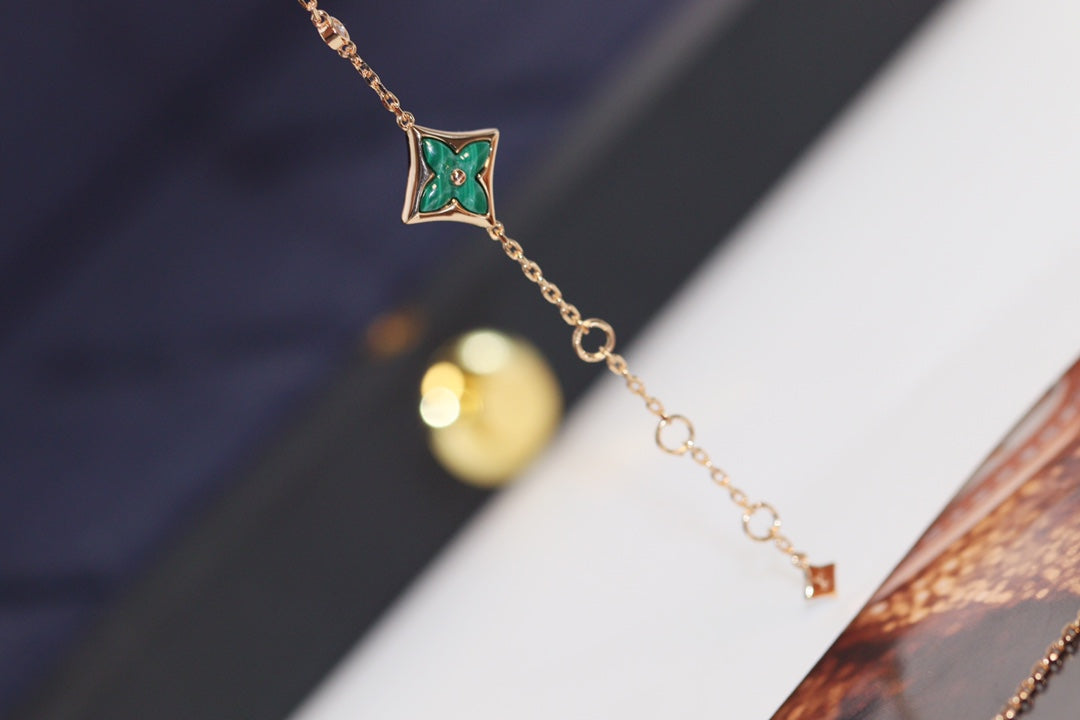 [Shinejoy]STAR AND SUN 4 MOTIF PINK GOLD MALACHITE BRACELET