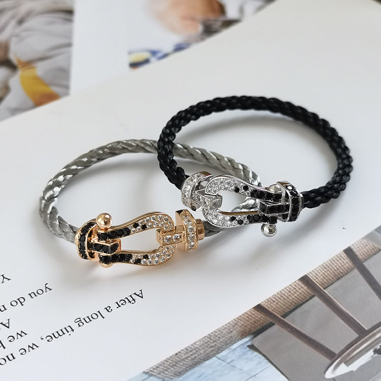 [Shinejoy]FORCE LARGE HORSESHOE BLACK WHITE DIAMOND BRACELET SILVER