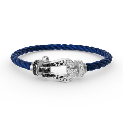 [Shinejoy]FORCE LARGE HORSESHOE BLACK WHITE DIAMOND BRACELET SILVER